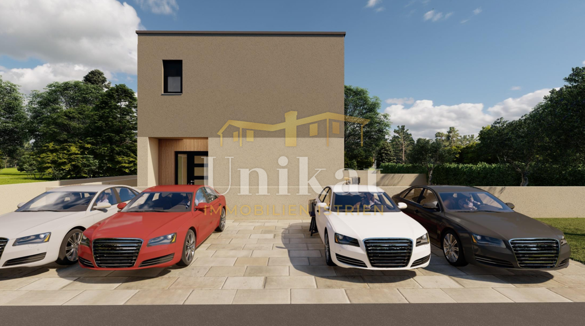 Progetto di nuova costruzione: casa bifamiliare con piscina, 2 camere da letto